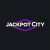 Logo reading JACKPOT CITY in bold white letters, with a purple diamond-like frame on a dark gradient background.