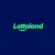 Lottoland logo in bright green wordmark with a curved underline on a dark blue gradient background