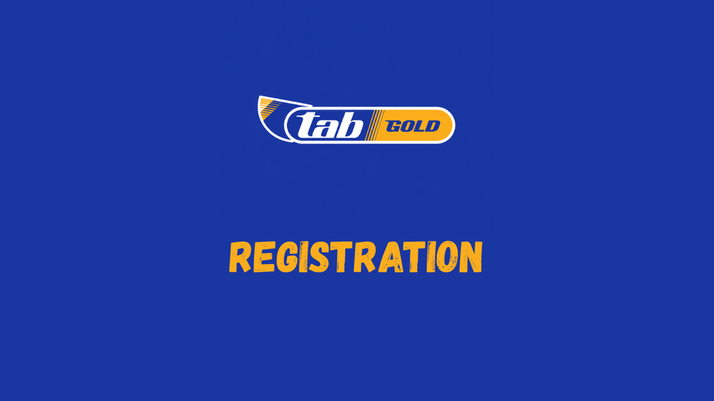 Tab Gold logo on a blue background with the word REGISTRATION in bold orange letters below it